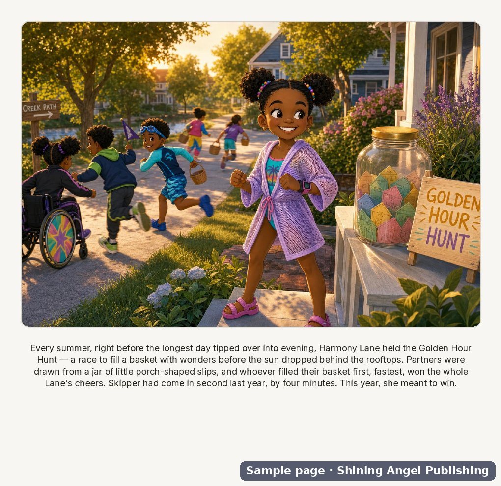 Sample page from Grandma Tessie's Golden Hour, a Tales of Harmony Lane picture book