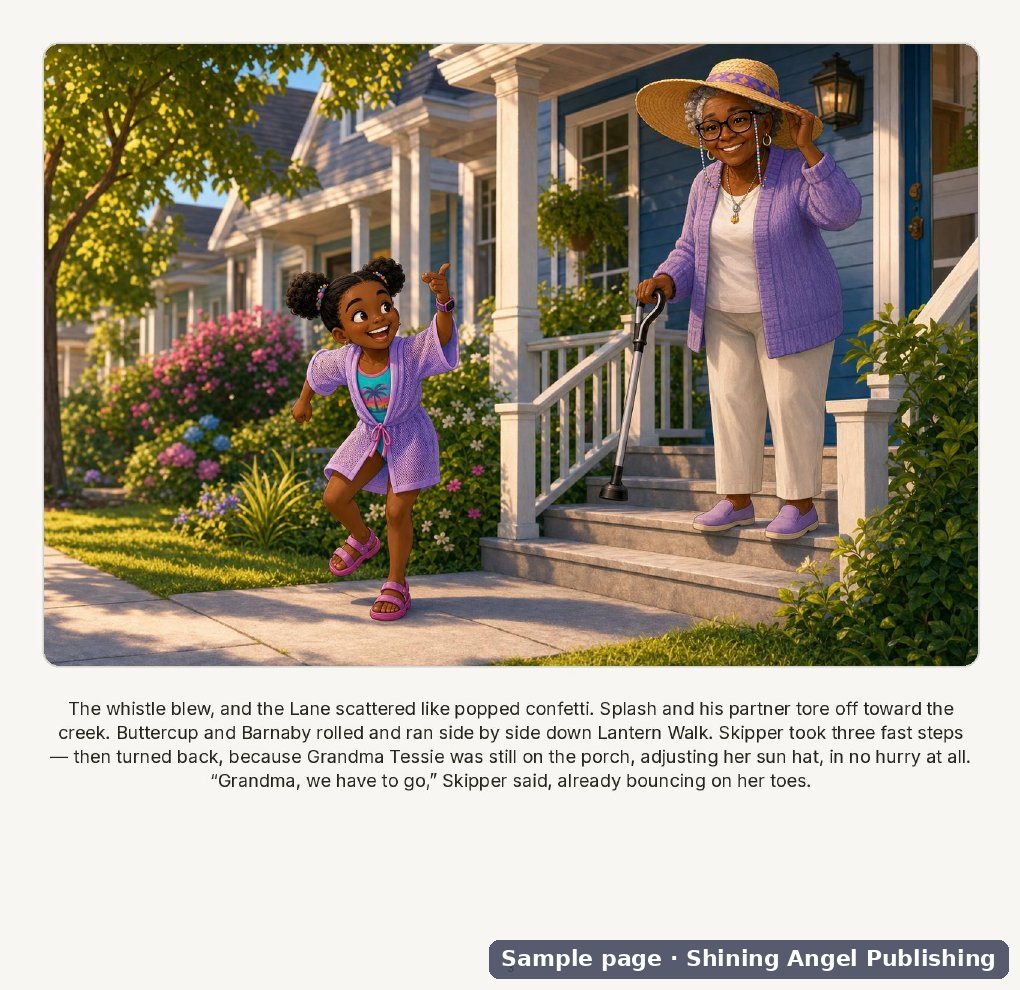 Sample page from Grandma Tessie's Golden Hour, a Tales of Harmony Lane picture book