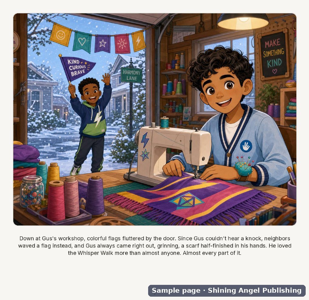 Sample page from Gus's Whisper Walk, a Tales of Harmony Lane picture book