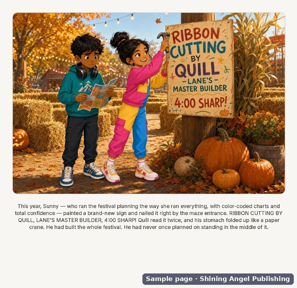 Sample page from Quill's Harvest Hush, a Tales of Harmony Lane picture book