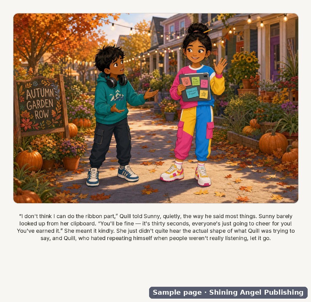 Sample page from Quill's Harvest Hush, a Tales of Harmony Lane picture book